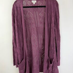Market & Spruce Plum Open Knit Cardigan
